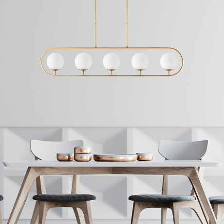 Suspension 5 lumières Or Beige Verre Lucent