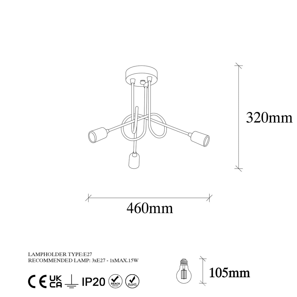 Suspension 3 lumières Noir Métal Pulse