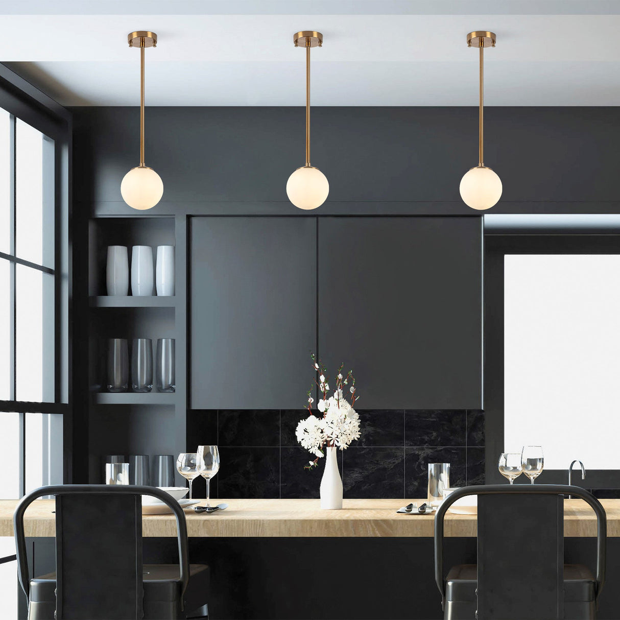 Suspension 3 lumières couleur bronze avec abat-jour blanc en métal Flint