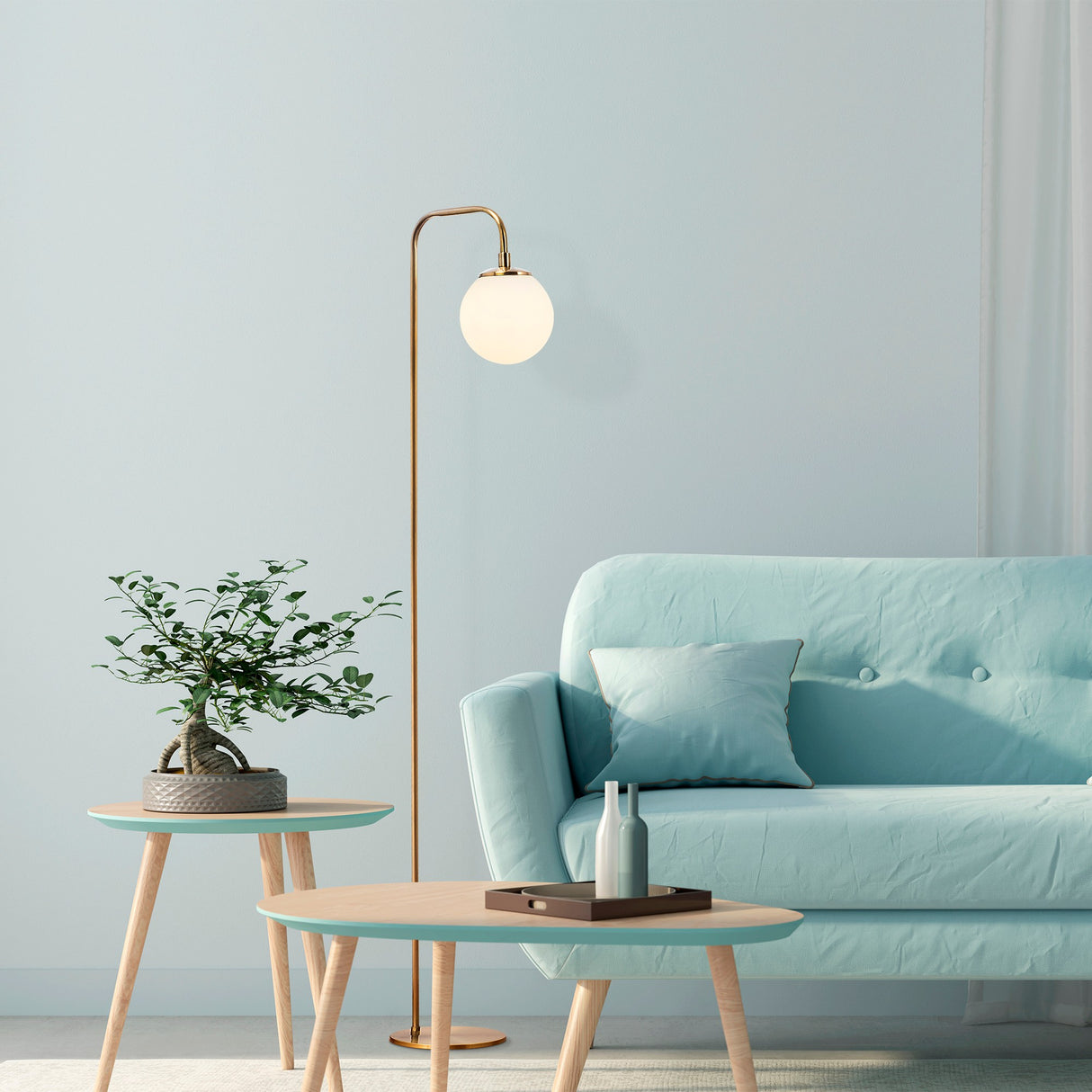 Lampe sur pied en bronze, verre beige Brim