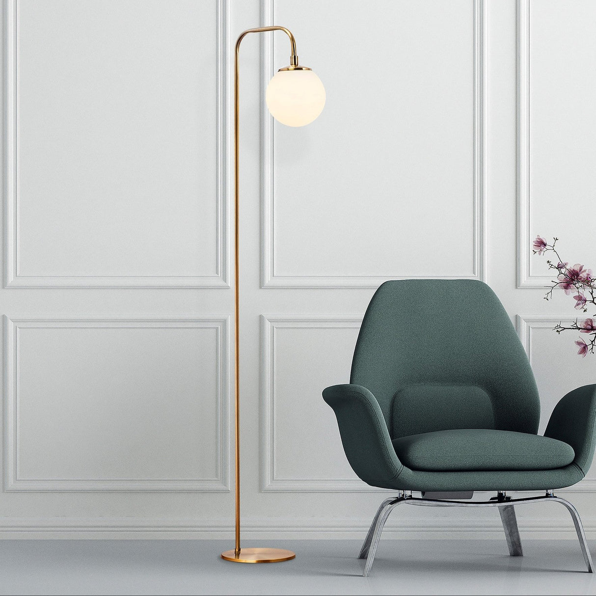 Lampe sur pied en bronze, verre beige Brim