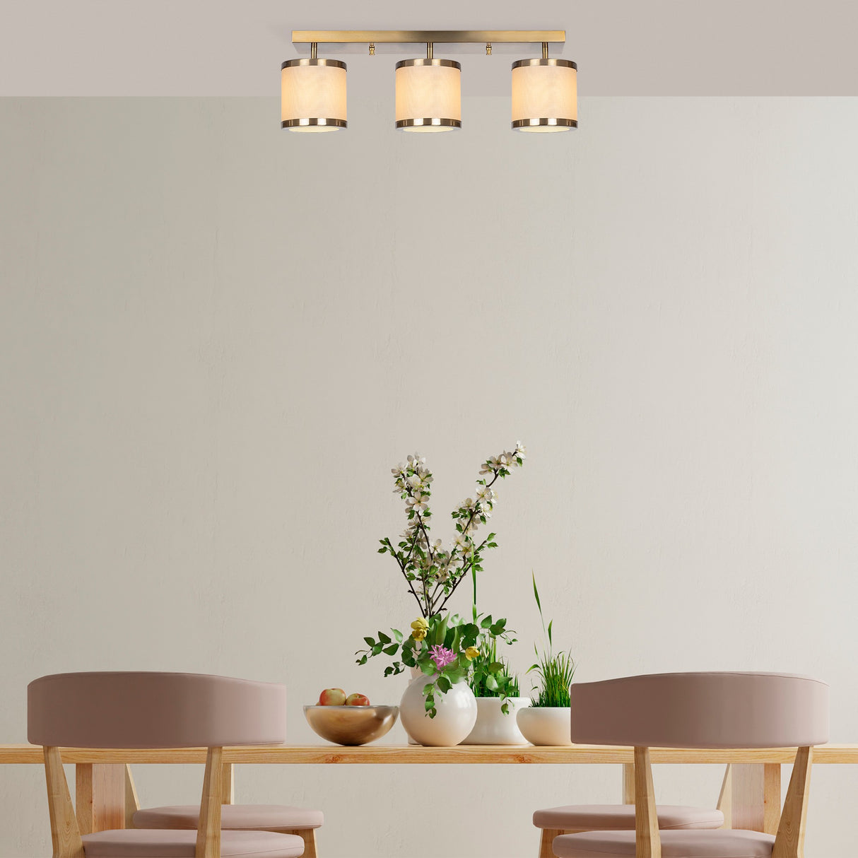 Suspension 3 lumières Couleur bronze Tissu Givré