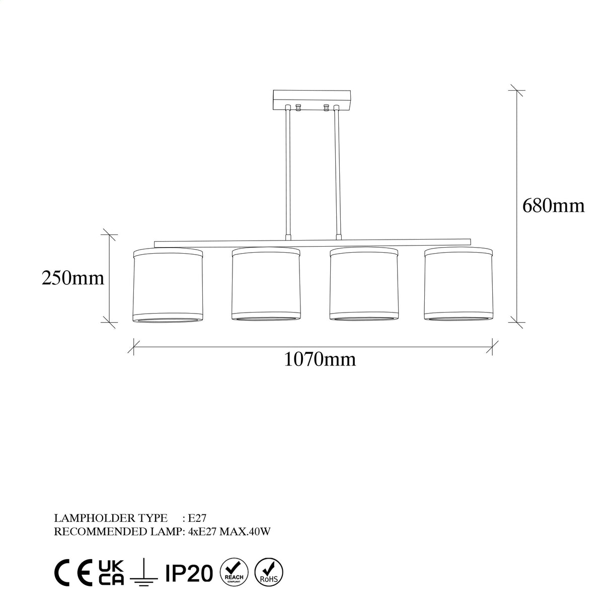 Suspension 4 lumières couleur bronze en tissu Frost