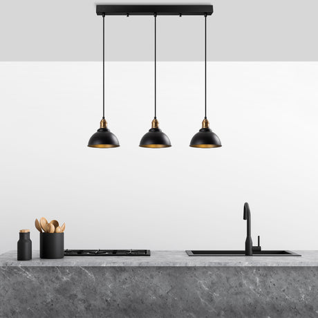 Suspension 3 lumières Noir Métal Lynx