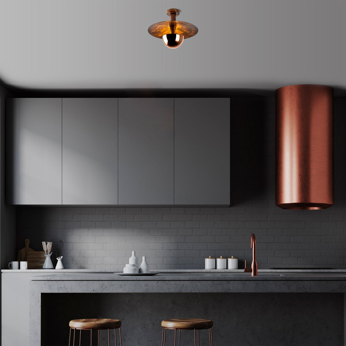 Plafonnier 38 cm en métal couleur cuivre Élever