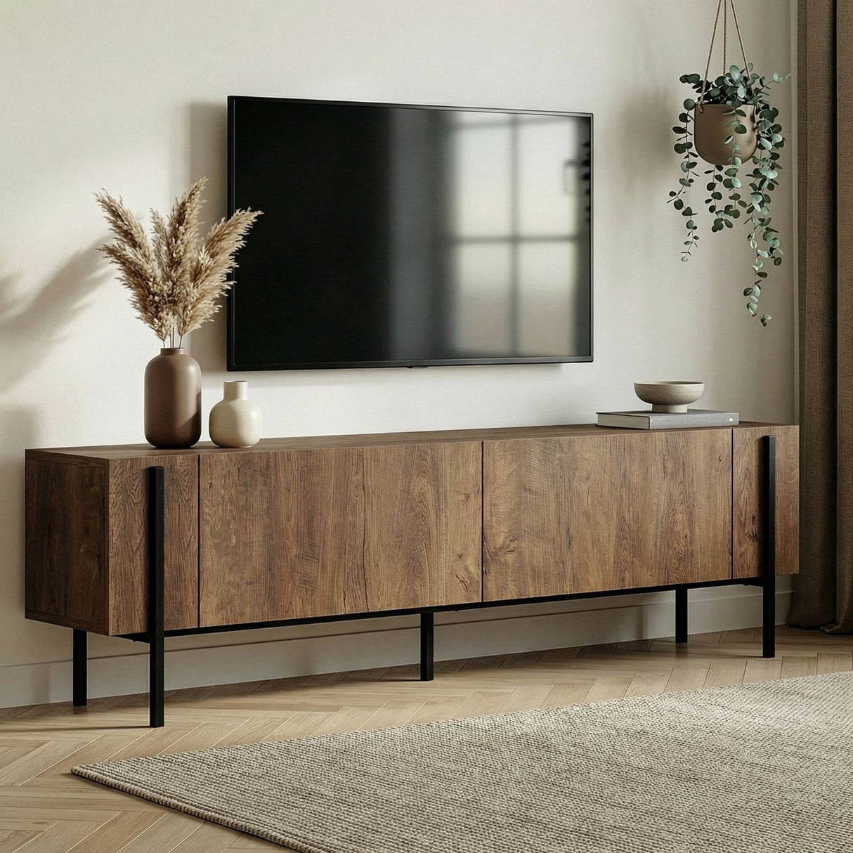 Meuble TV Nexus aspect chêne noir 180 cm Kafkas aspect chêne / Bois mélaminé Noir