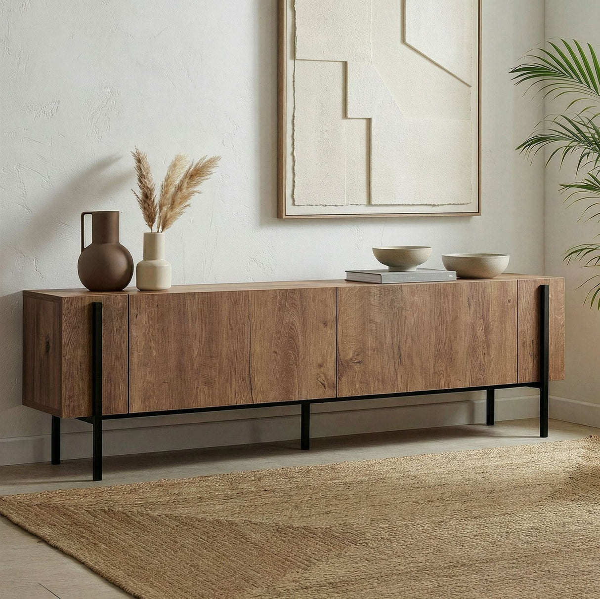 Meuble TV Nexus aspect chêne noir 180 cm Kafkas aspect chêne / Bois mélaminé Noir