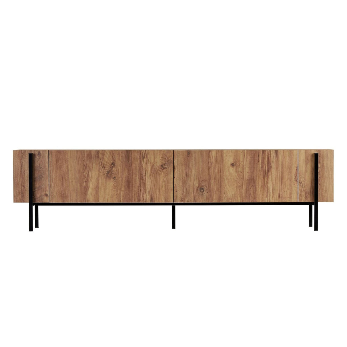 Meuble TV Nexus aspect chêne avec bois composite noir 180 cm Pin Atlantique aspect chêne et mélaminé noir