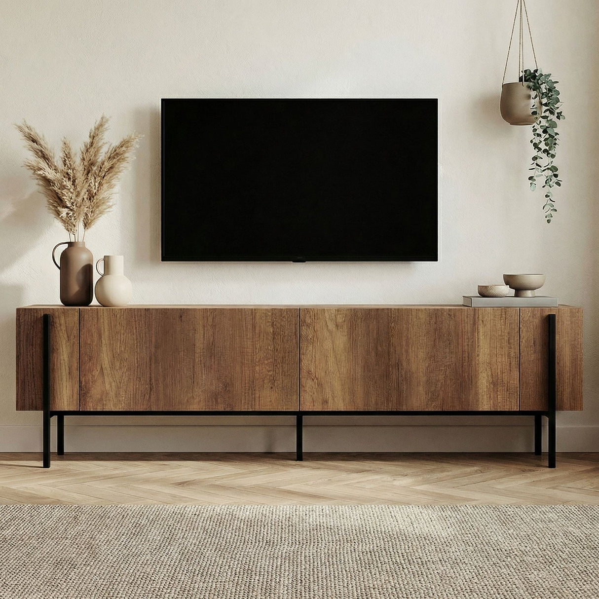 Meuble TV Nexus aspect noyer noir 180 cm Aspect baroque noyer et bois composite mélaminé noir