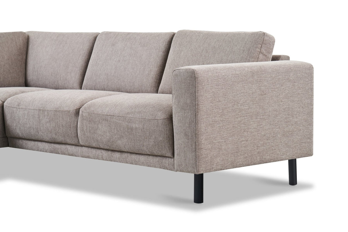 Canapé d'angle moderne 3 places à droite en taupe en tissu Aniko avec lounge 240x197x78 cm