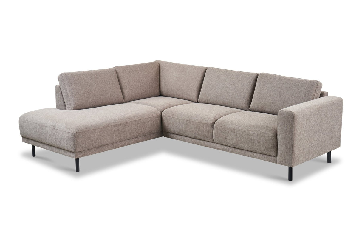 Canapé d'angle moderne 3 places à droite en taupe en tissu Aniko avec lounge 240x197x78 cm