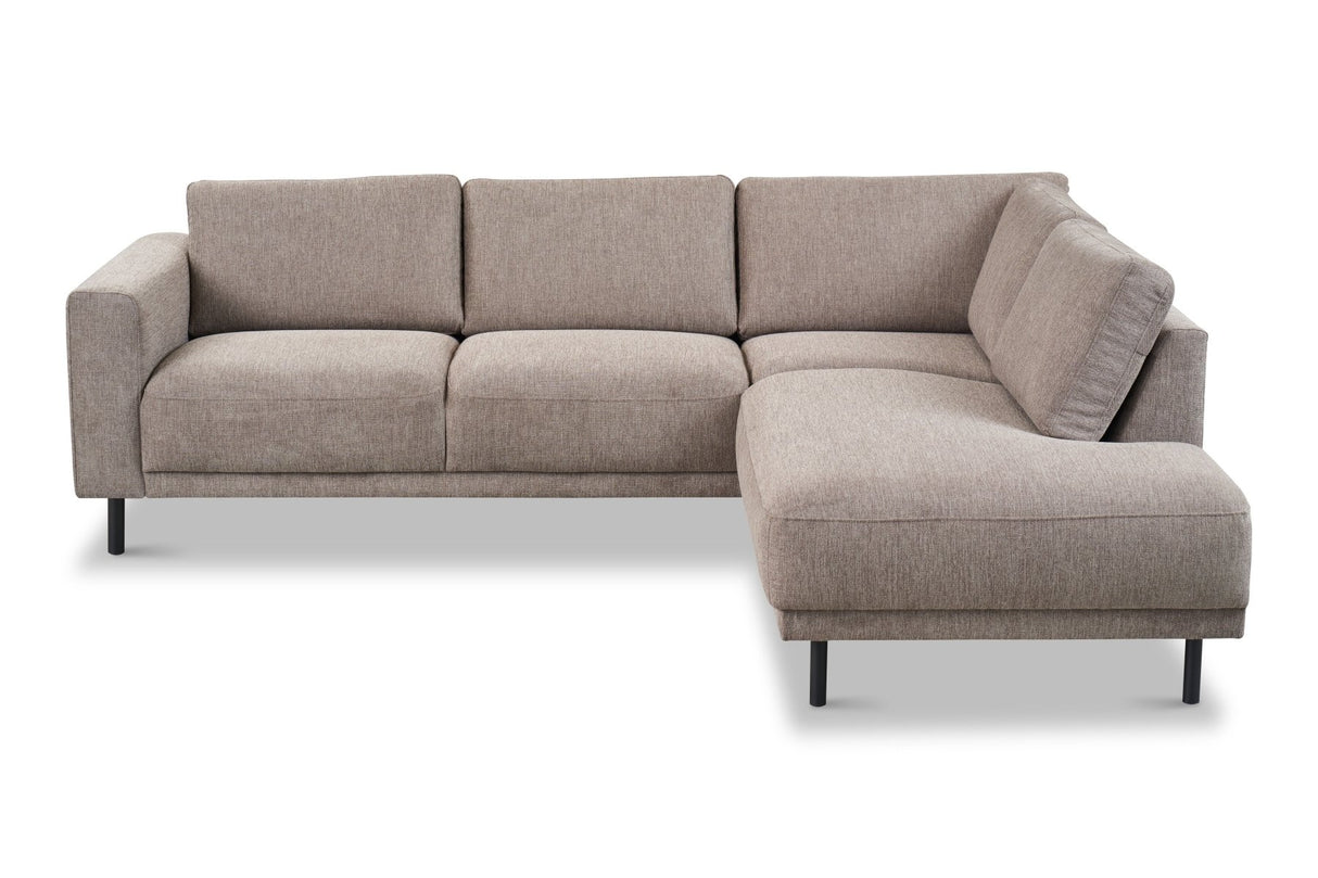 Canapé d'angle moderne 3 places à droite en taupe en tissu Aniko avec lounge 240x197x78 cm