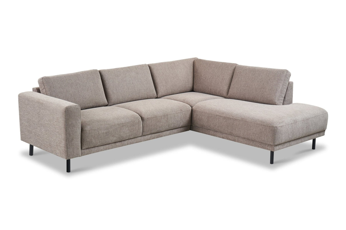 Canapé d'angle moderne 3 places à droite en taupe en tissu Aniko avec lounge 240x197x78 cm
