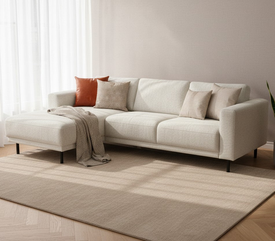 Canapé d'angle moderne à gauche en tissu beige Aniko avec chaise longue 238x142x78 cm