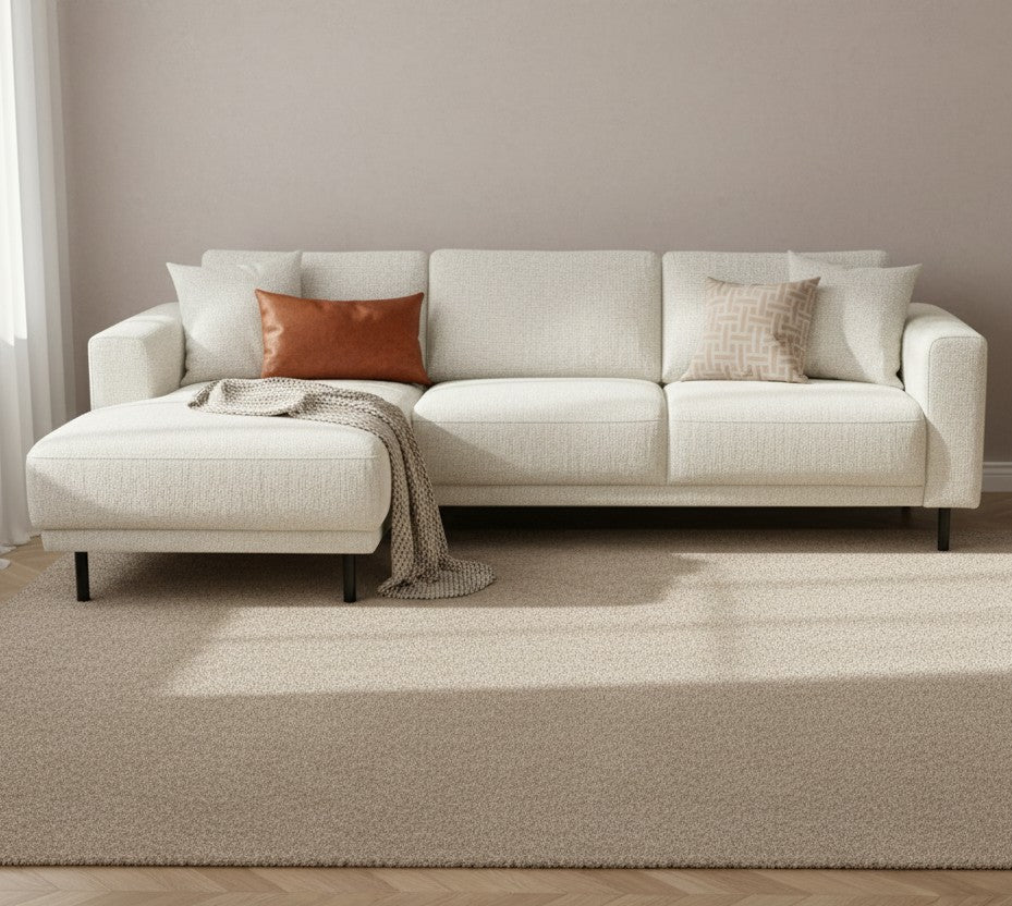 Canapé d'angle moderne à gauche en tissu beige Aniko avec chaise longue 238x142x78 cm
