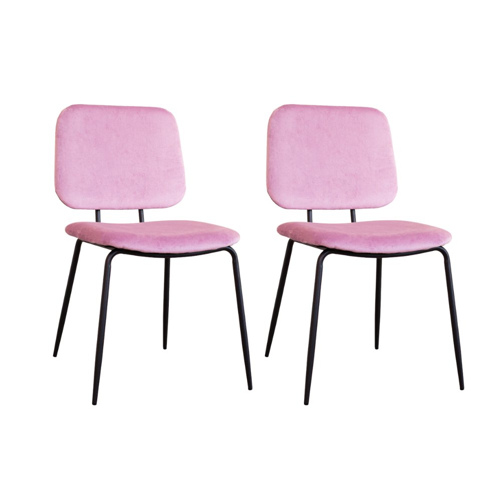 Ensemble de 2 Chaises de Salle à Manger Jerry Velours Rose - Sans Accoudoirs
