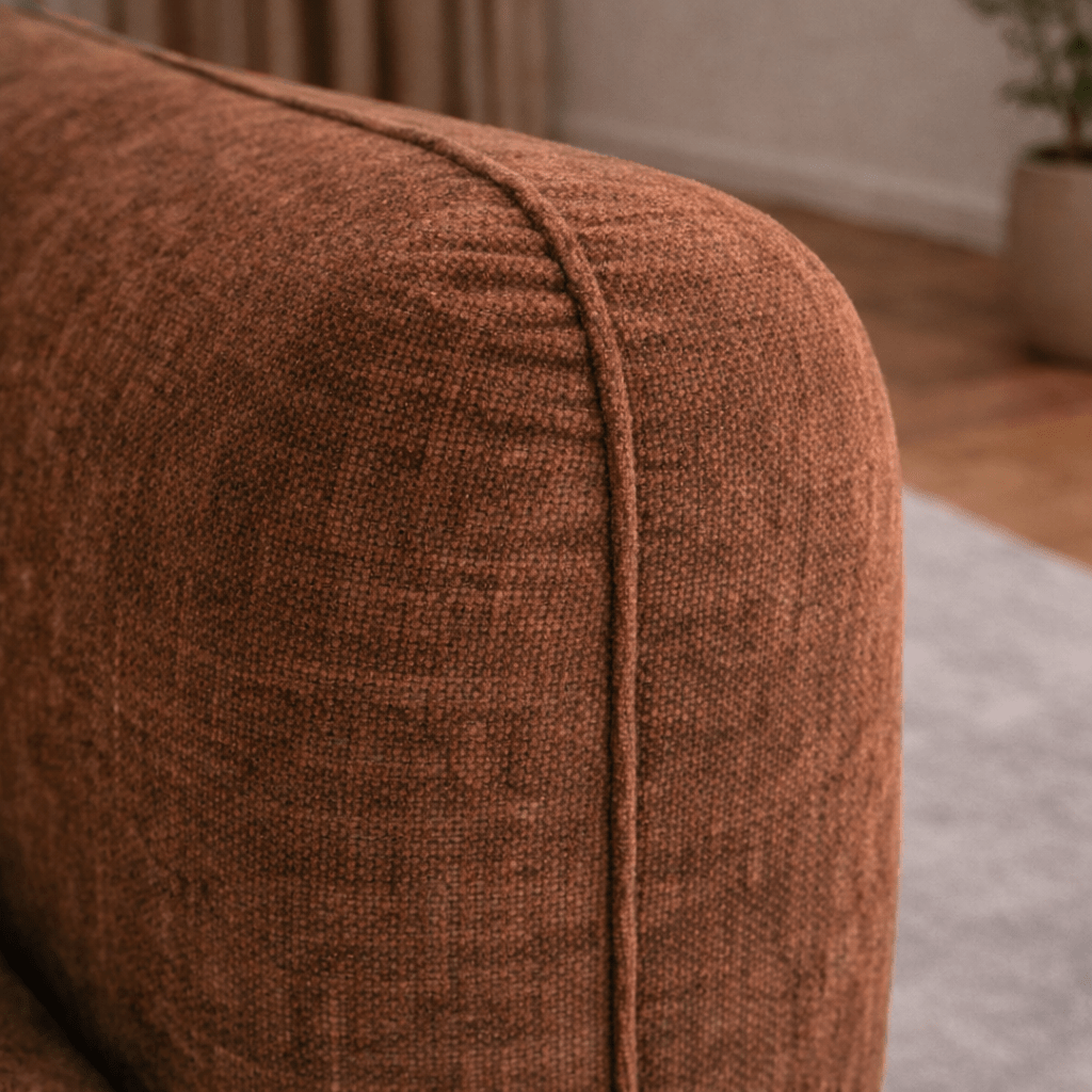 Canapé d'angle chaise longue en tissu structurel cuivré Dwayne - gauche