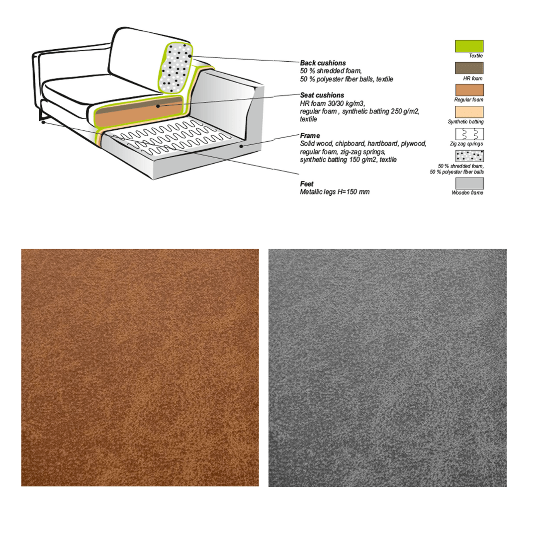 Canapé d'angle en microfibre gris Tulin - droit