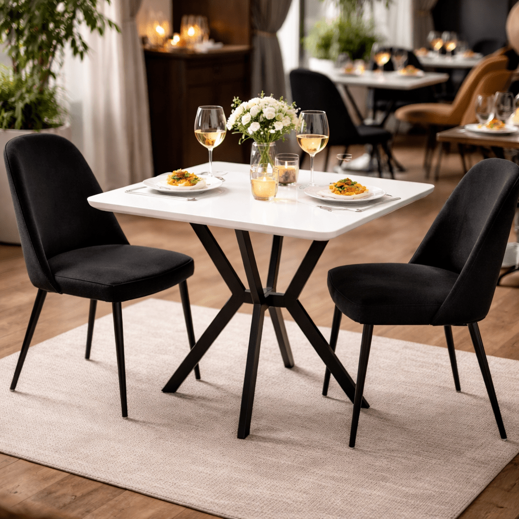 Table à manger bistro en mélamine aspect marbre blanc - 70x70 cm - Elmo