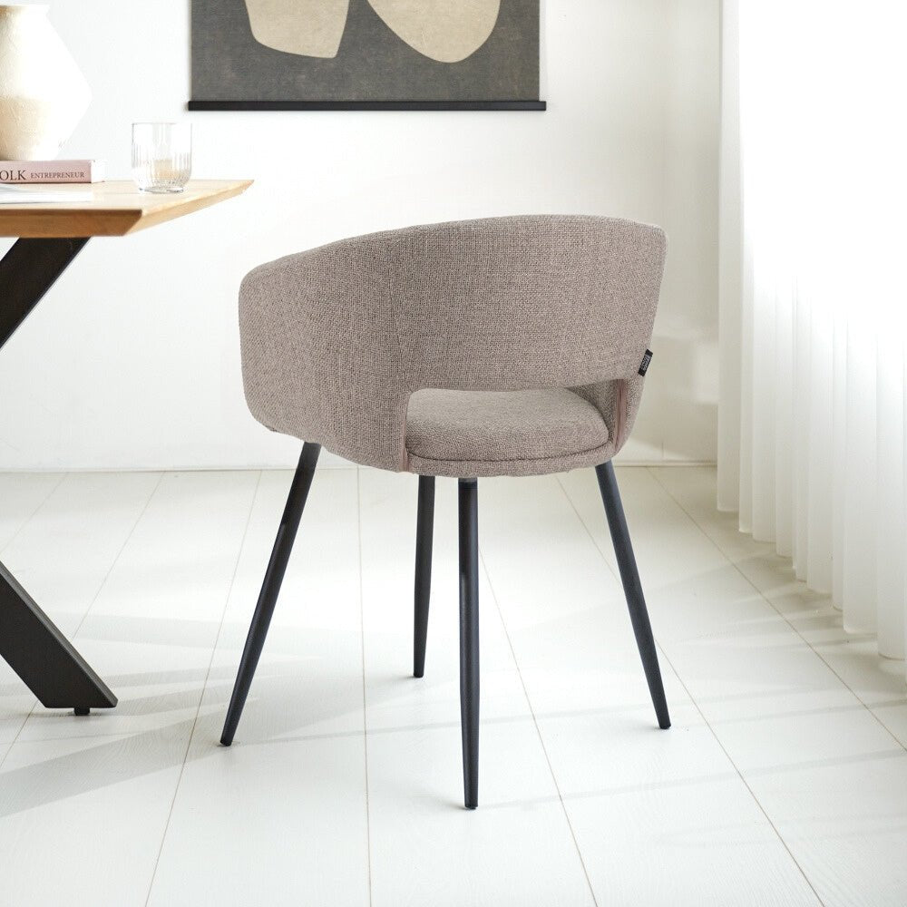 Ensemble de 4 chaises de salle à manger scandinaves en tissu taupe Don - Avec accoudoirs