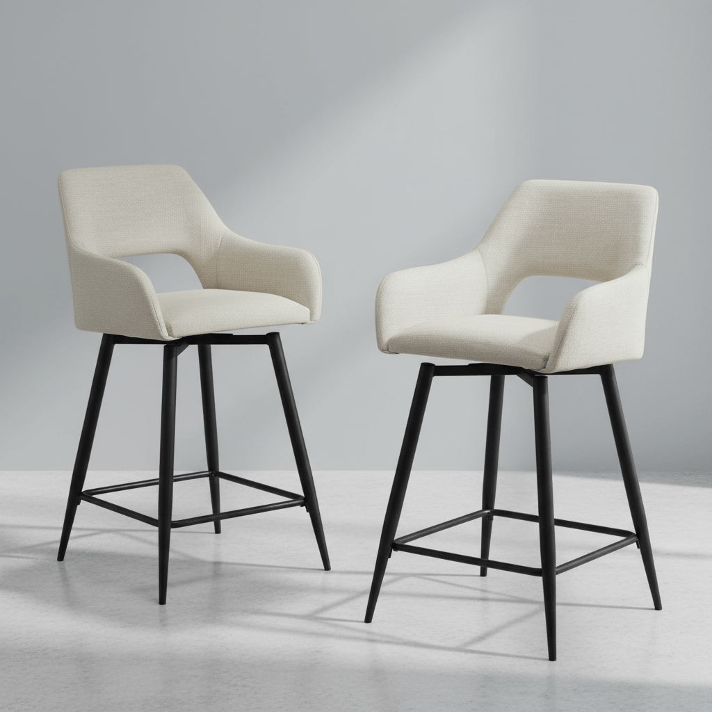 Draaibare Barkruk Beige Stof Skye - Zithoogte 67 cm - Met Armleuningen sfeerfoto in modern interieur