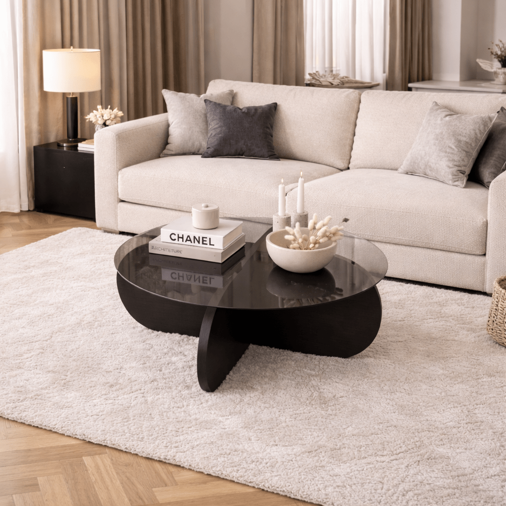 Table basse Aris ronde 75 cm en verre - Pied noir