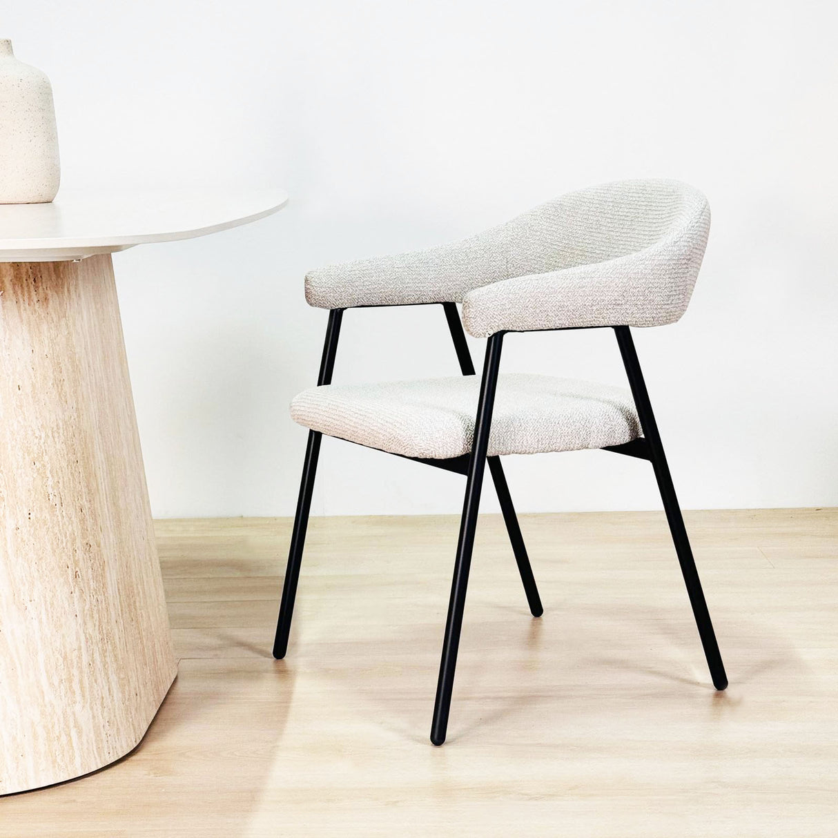 Chaise de salle à manger Set de 4 Bouclés Beige Lisa - Cadre Noir