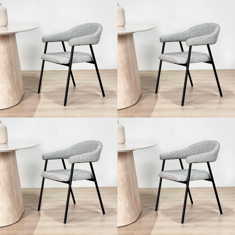 Chaise de salle à manger Set de 4 Bouclés Beige Lisa - Cadre Noir