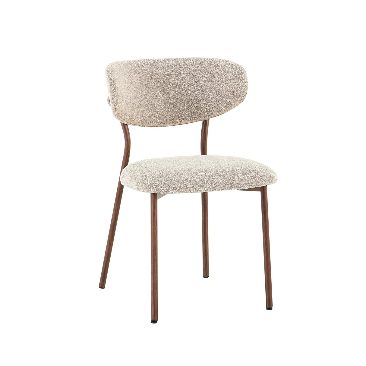 Eetkamerstoelen-Eetkamerstoel bouclé zandkleur Uma - walnootlook frame - Japandi-Dimehouse