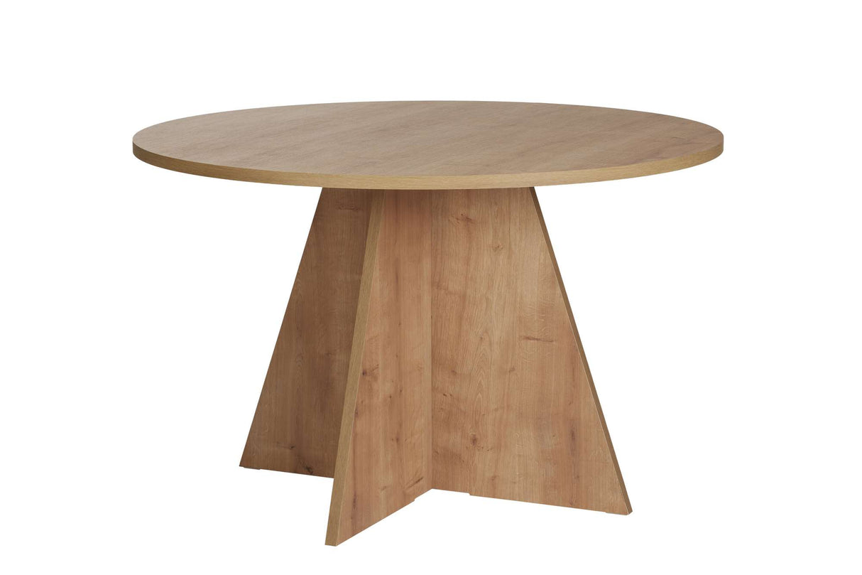 Table à manger ronde Mary en mélamine décor chêne – 125 cm