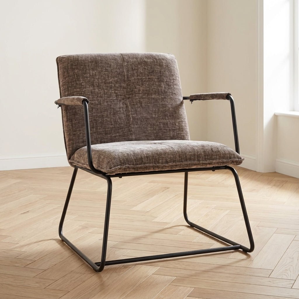 Fauteuil Hailey grijs chenille sfeerfoto in modern interieur