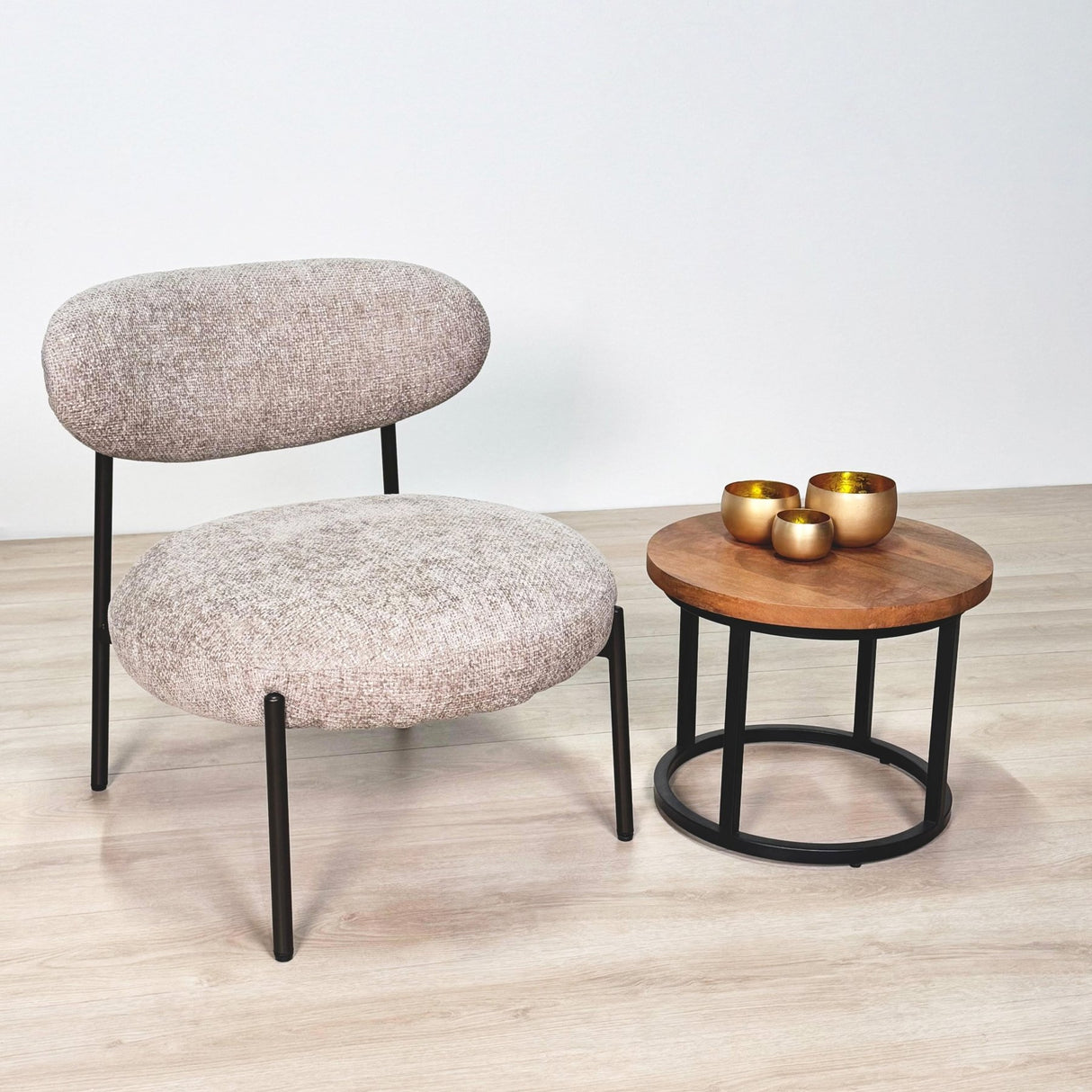 Fauteuil scandinave rond tissu mélangé beige Nova