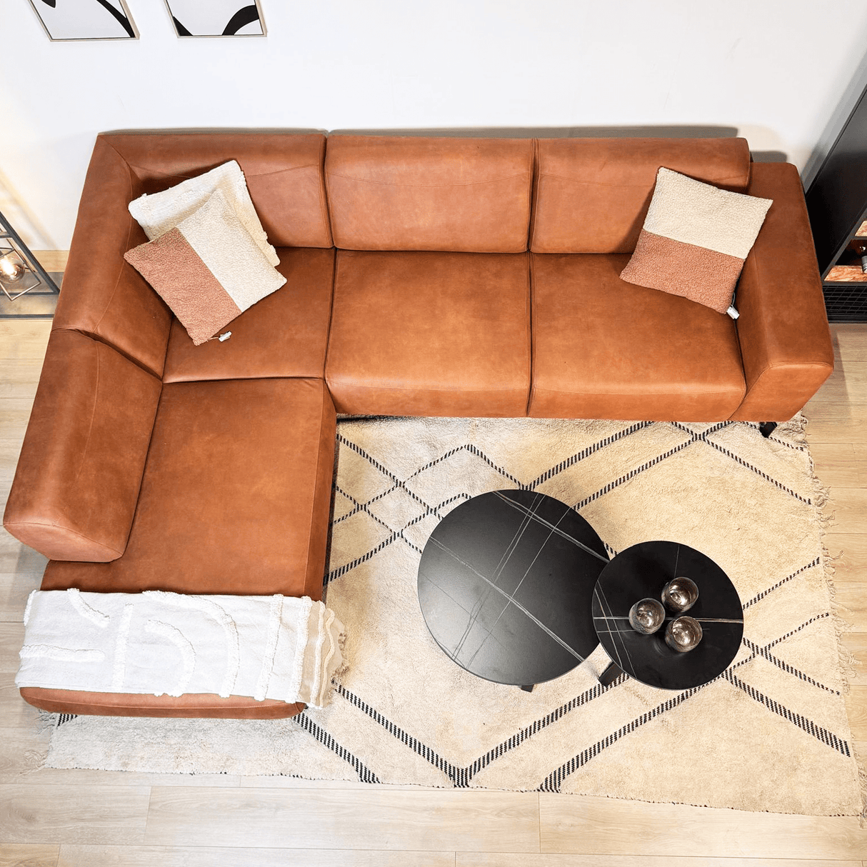 Canapé d'angle cognac ruboost en cuir écologique Barin - gauche