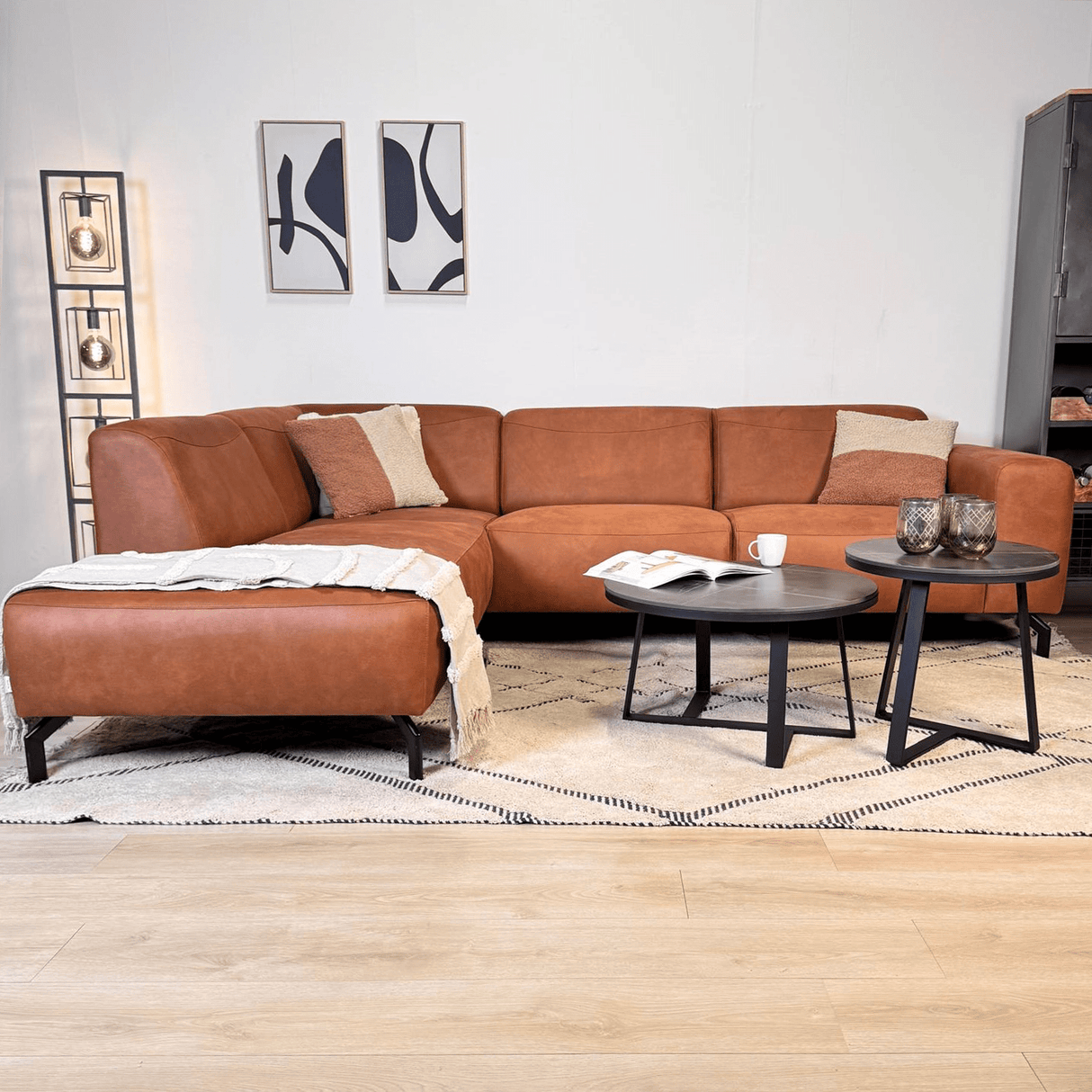 Canapé d'angle cognac ruboost en cuir écologique Barin - gauche