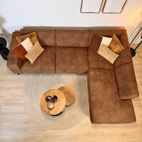 Canapé d'angle industriel en cuir écologique cognac Brisbane - droit