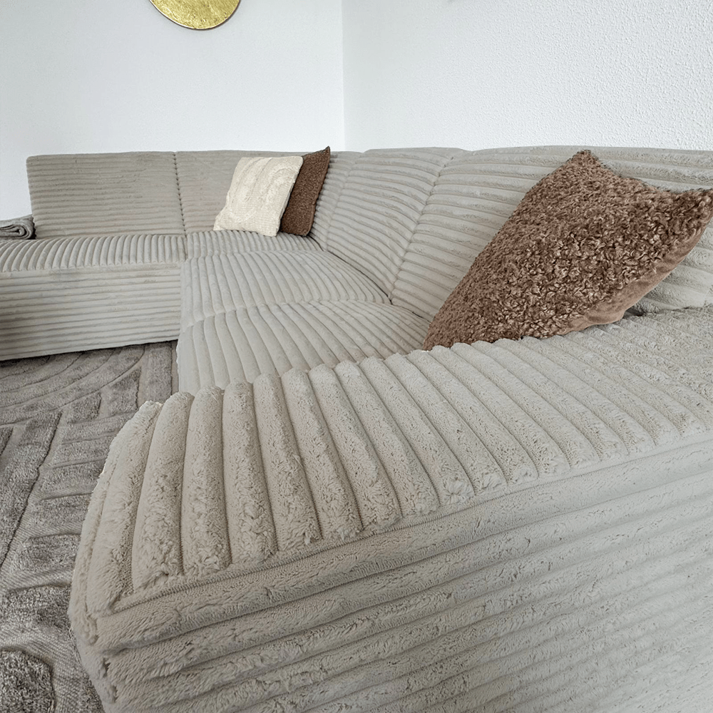 Canapé d'angle beige en tissu côtelé super doux Gavi - gauche