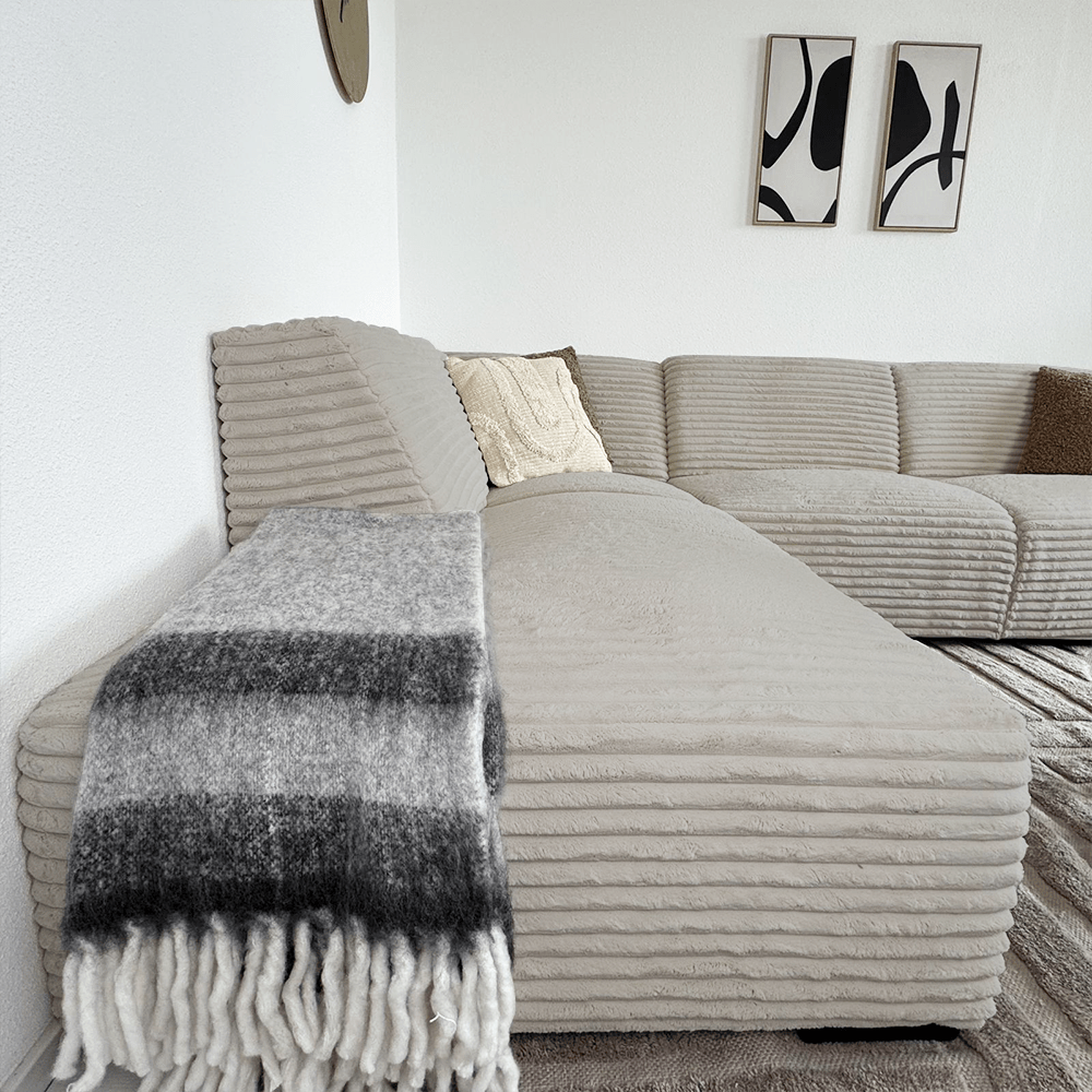 Canapé d'angle beige en tissu côtelé super doux Gavi - gauche