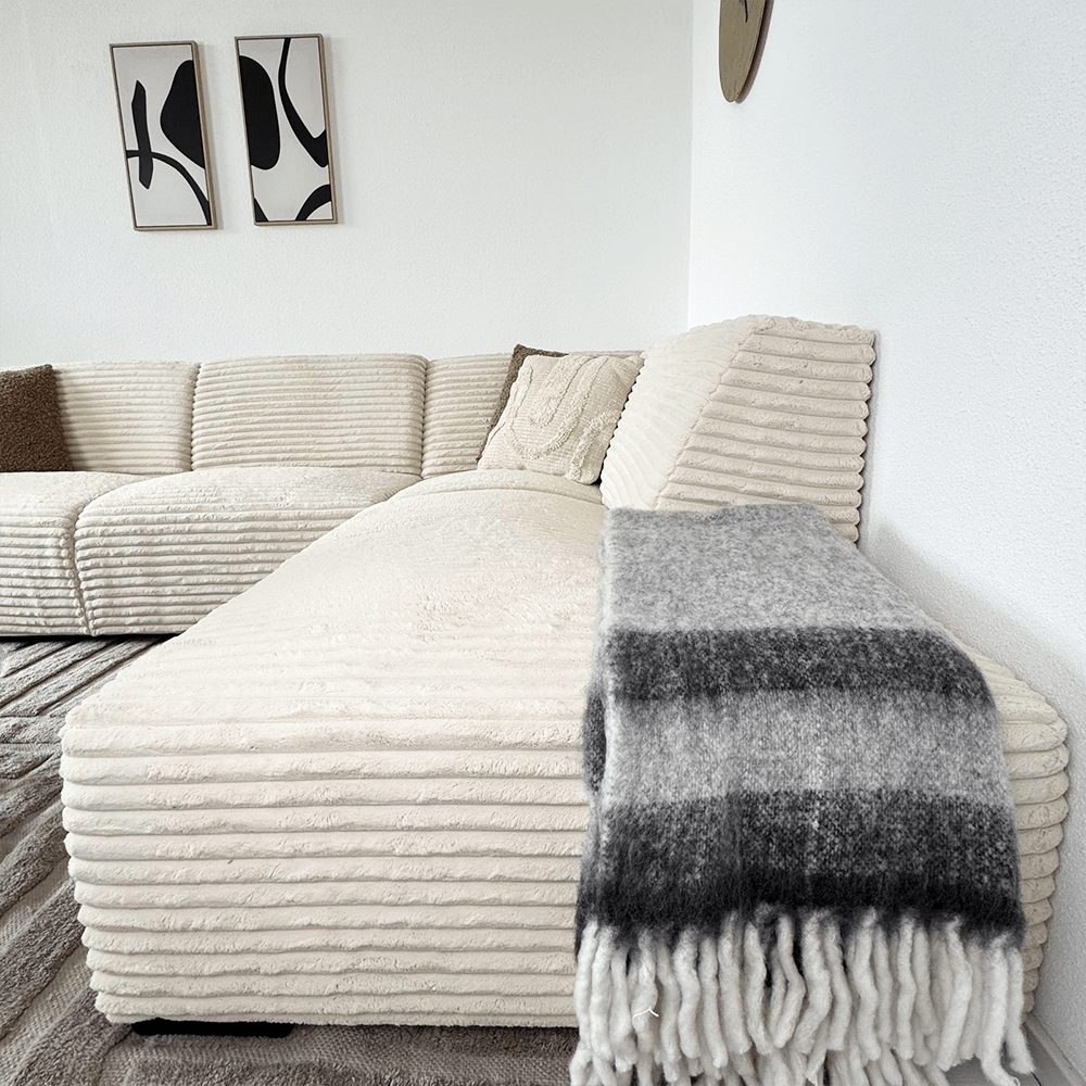 Canapé d'angle crème en tissu côtelé super doux Gavi - droit