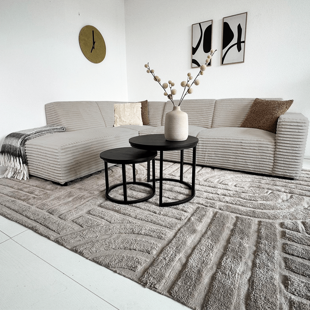 Canapé d'angle beige en tissu côtelé super doux Gavi - gauche