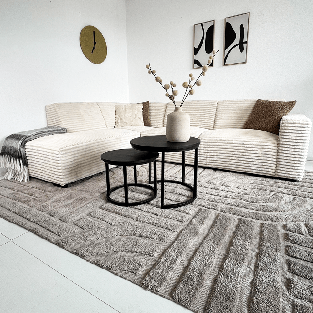 Canapé d'angle crème en tissu côtelé super doux Gavi - gauche