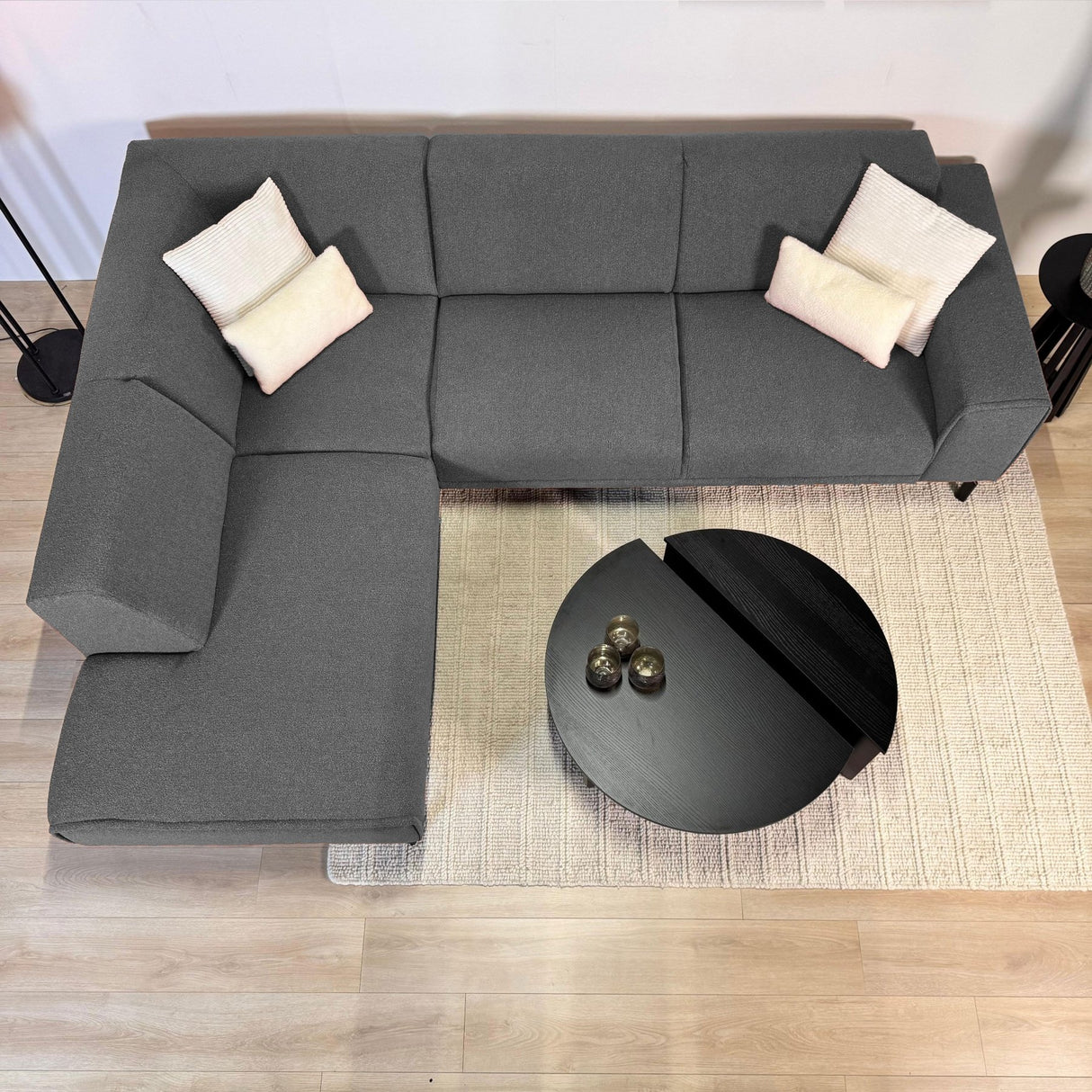 Canapé d'angle en tissu bouclé gris Maël - gauche