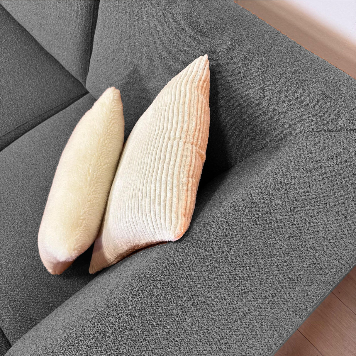 Canapé d'angle en tissu bouclé gris Maël - droit