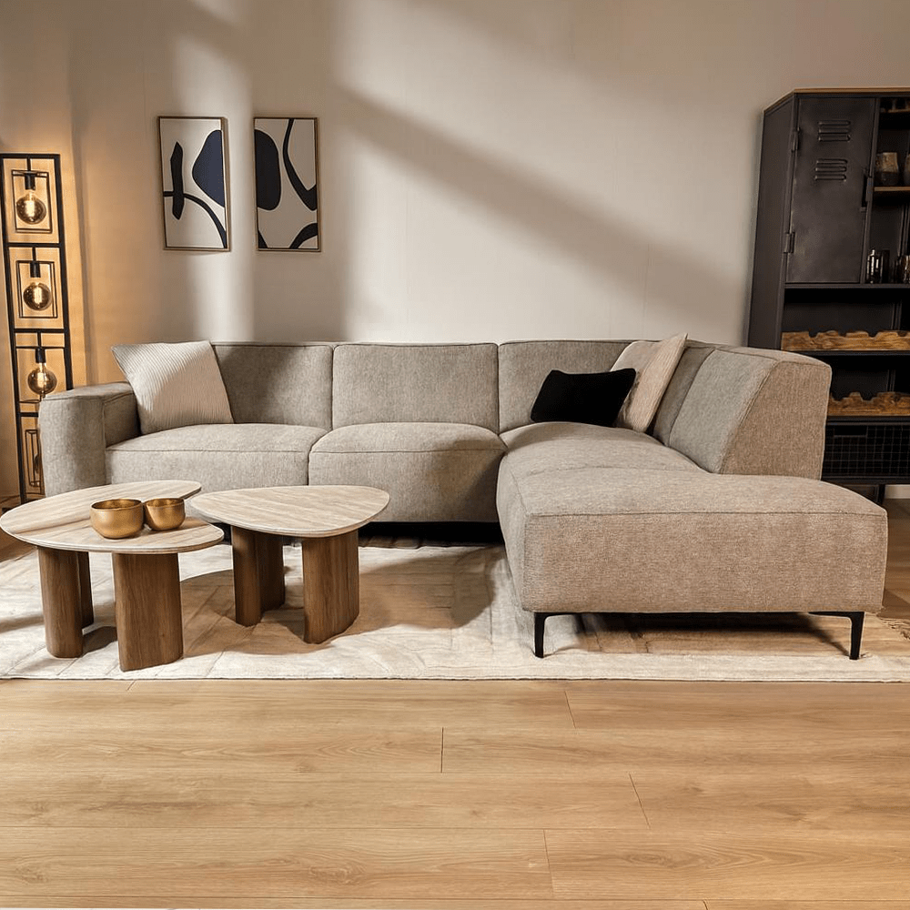 Canapé d'angle gris en chenille tacheté Ravi – droit