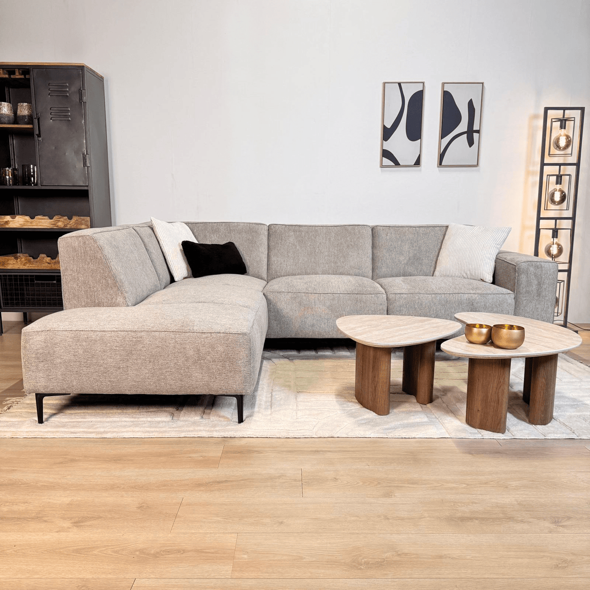 Canapé d'angle gris en chenille tissée Ravi – Gauche