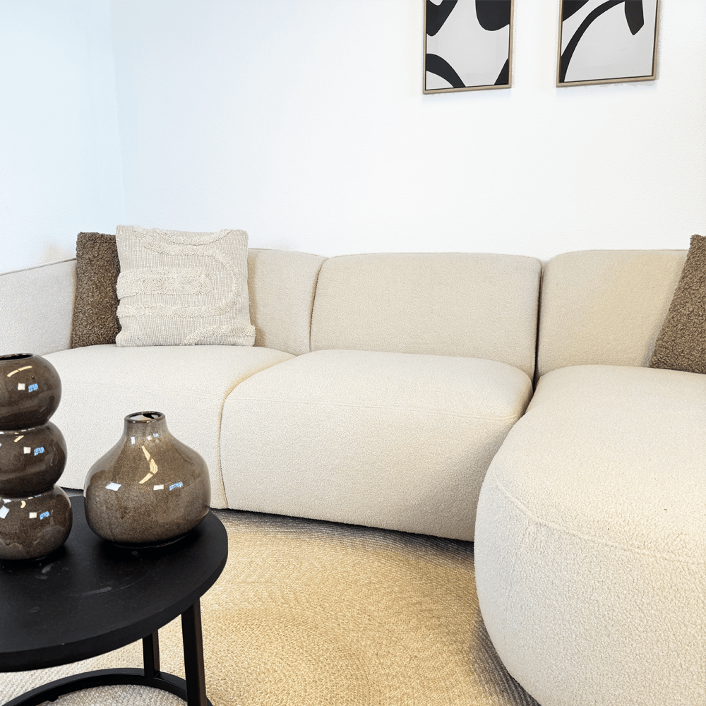 Canapé d'angle forme organique crème bouclée Sophie - droit