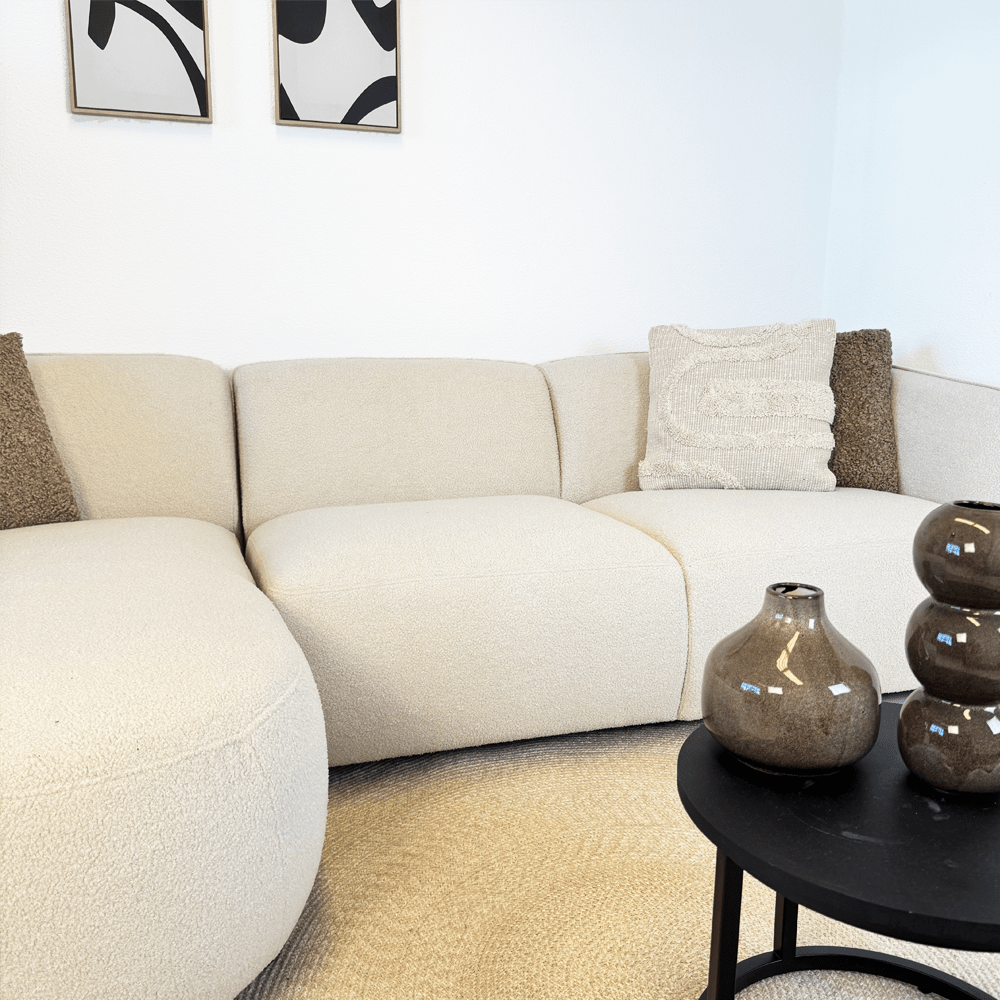 Canapé d'angle à forme organique crème bouclé Sophie - gauche