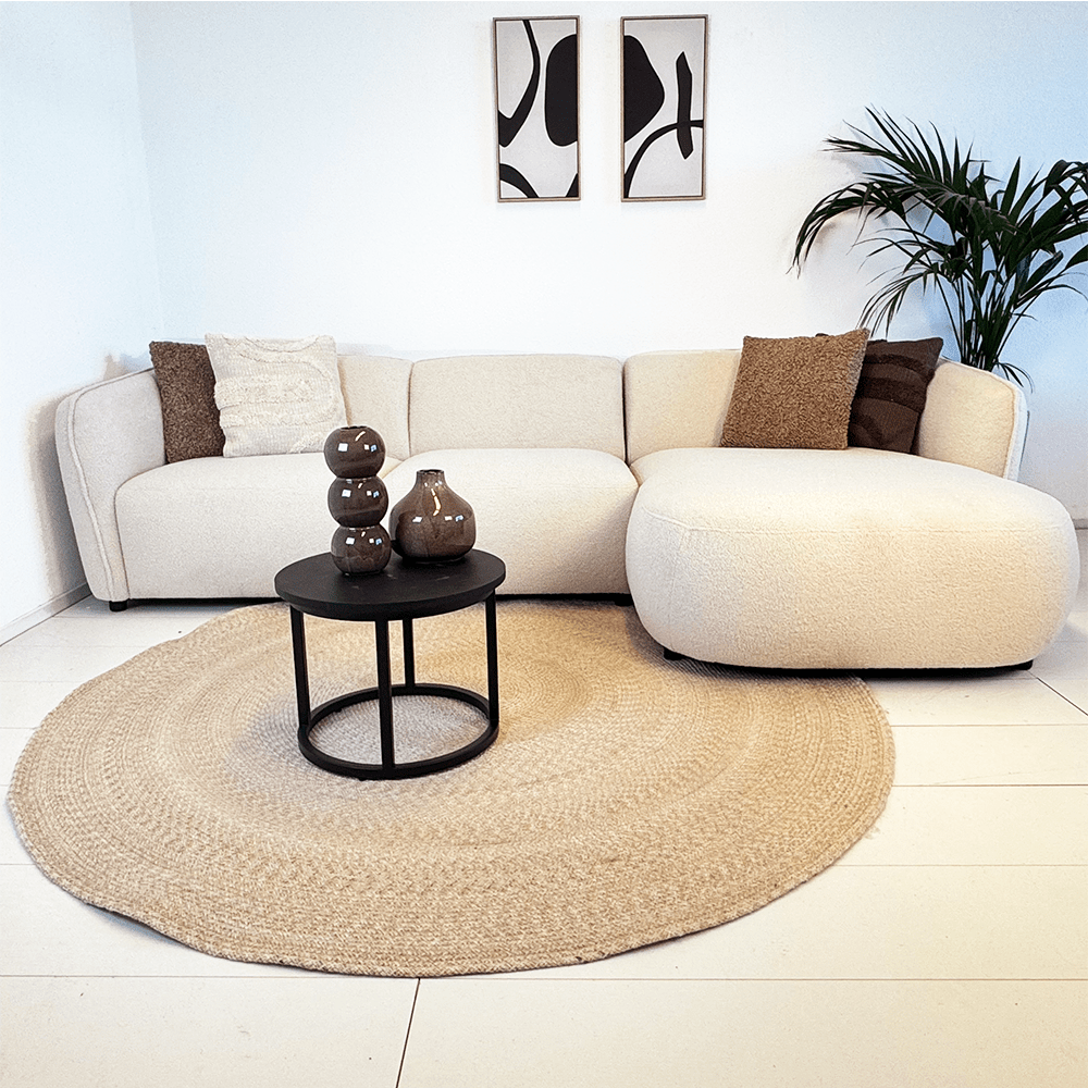 Canapé d'angle forme organique crème bouclée Sophie - droit