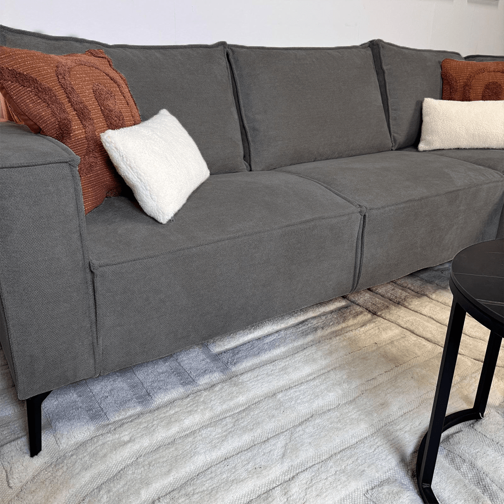 Canapé d'angle avec chaise longue en chenille anthracite Yara - droit