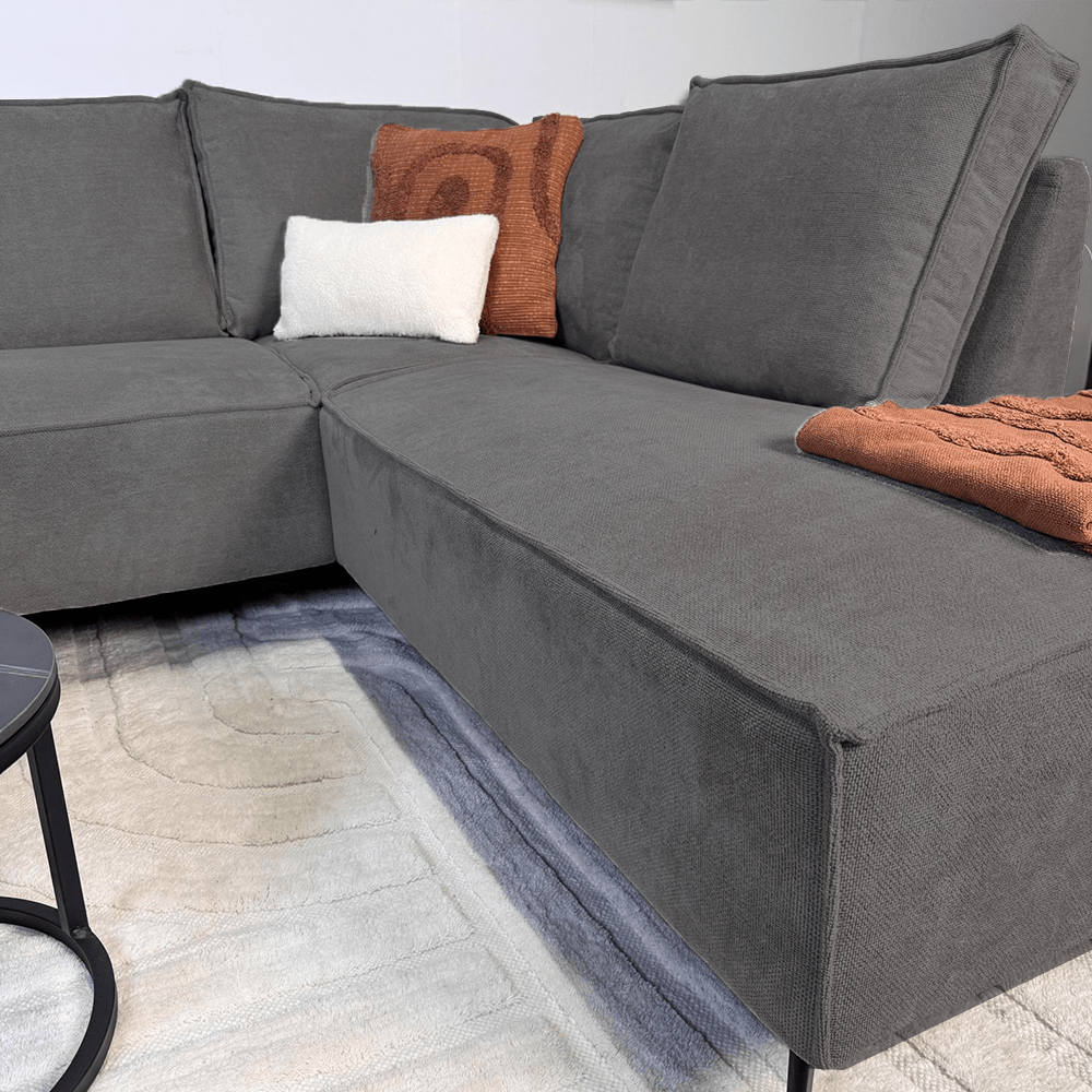 Canapé d'angle avec chaise longue en chenille anthracite Yara - droit