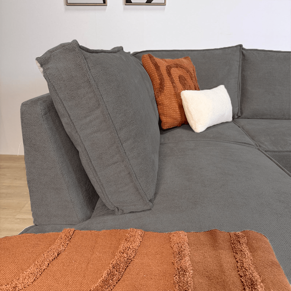 Canapé d'angle avec chaise longue en chenille anthracite Yara - gauche